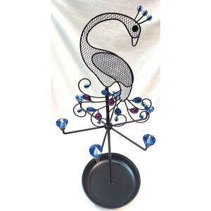 Peacock Custom Necklace Jewelry Holder w/ Spin Rack, Basin, Metal 19"